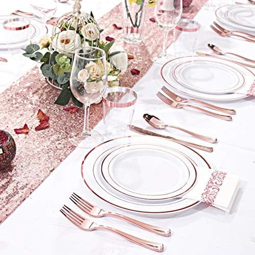  160 Piece Rose Gold Heavyweight Disposable Cutlery Set - Plastic Silverware Flatware - Includes 80 Forks, 40 Spoons, 40 Knives - WDF (Rose Gold Cutlery)