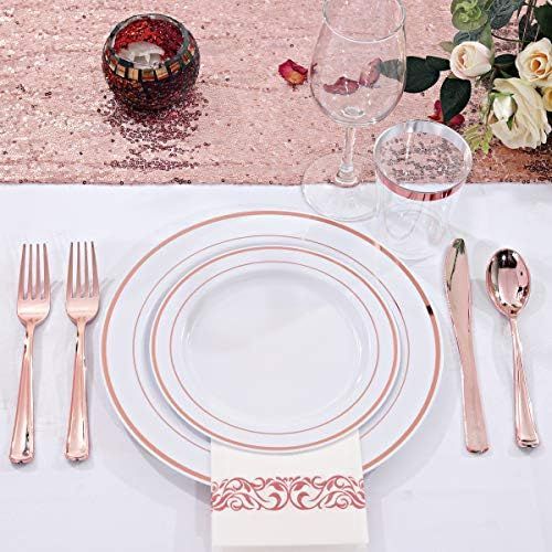  160 Piece Rose Gold Heavyweight Disposable Cutlery Set - Plastic Silverware Flatware - Includes 80 Forks, 40 Spoons, 40 Knives - WDF (Rose Gold Cutlery)