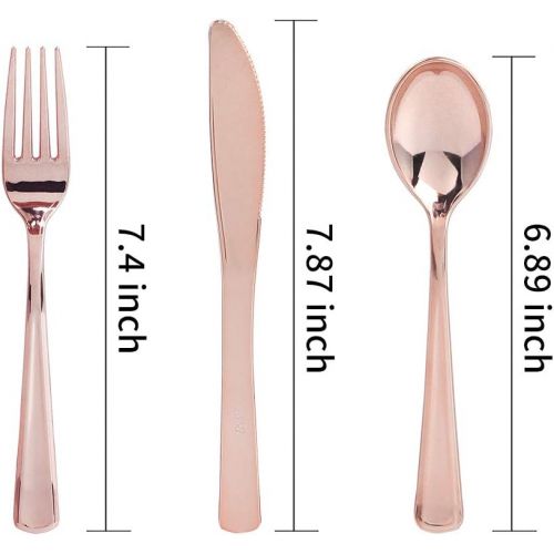  160 Piece Rose Gold Heavyweight Disposable Cutlery Set - Plastic Silverware Flatware - Includes 80 Forks, 40 Spoons, 40 Knives - WDF (Rose Gold Cutlery)