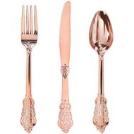 WDF-300 Pieces Rose Gold Plastic Silverware- Disposable Flatware -Heavyweight Plastic Cutlery- Includes 100 Forks, 100 Spoons, 100 Knives