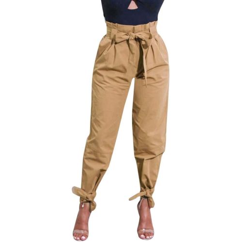  WDM-Women Pants Women Linen Pants Pocket Bandage Casual Loose Yoga Trousers Baggy Boho Aladdin Jumpsuit Harem