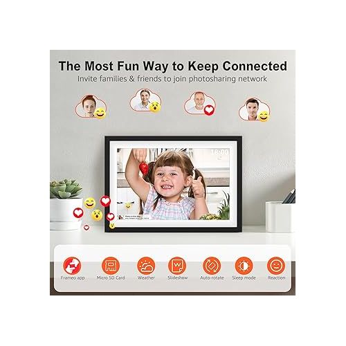 Frameo 10.1 Inch Digital Picture Frame with 1280 x 800 HD IPS Touch Screen, 64GB Large Storage and 2GB RAM WiFi Digital Photo Frame, Easy Setup, Share Moments Remotely via Frameo