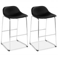 WE COSTWAY Set of 2 Bar Stools Modern Contemporary PU Leather Bar Height Armless Padded Seat Pub Bistro Kitchen Dining Side Chair Barstools with Metal Legs (Black+Silver)
