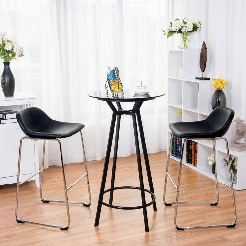  WE COSTWAY Set of 2 Bar Stools Modern Contemporary PU Leather Bar Height Armless Padded Seat Pub Bistro Kitchen Dining Side Chair Barstools with Metal Legs (Black+Silver)