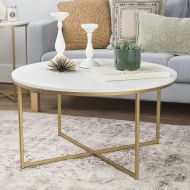 WE Furniture 36 Coffee Table with X-Base - Faux Marble/Gold