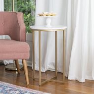 WE Furniture 16 Round Side Table - Faux Marble/Gold