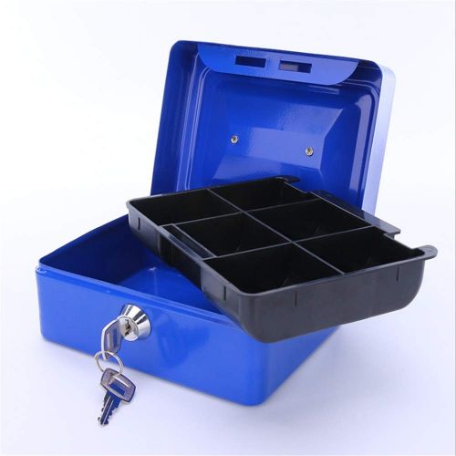  WEALTH Blue Metal Box with Handle Lock Piggy Bank for Adults Kids Safe Money Saving Coin Box Home...