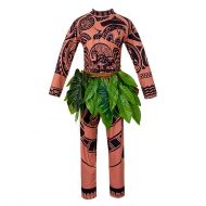 WEEOH Moana Maui Tattoo T Shirt/Pants Halloween Cosplay Costume Maui Costume Adult Men（M/L/XL/XXL）