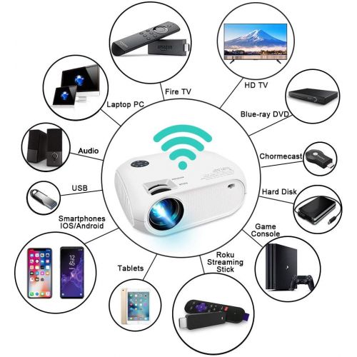  [아마존베스트]WiFi Projector 2800Lux, WEILIANTE Full HD Portable Video Projector 2019 Upgraded, Wireless Mini Projector, Compatible with Smartphones, Fire TV Stick, PS4, HDMI, VGA, AV, USB