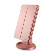 WEILY Lighted Makeup Mirror, Tri-fold Vanity Mirror with 1X/2X/3X Magnification Mirrors, 21 Natural LED Nights and Touch Screen, Chargeable Travel Cosmetic Mirror for Desktop (Rose