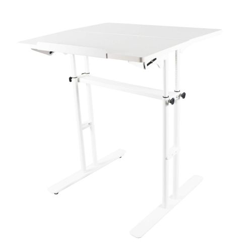  WEINERBEE Standing Desk Adjustable Computer Desk Standing Seating 2 Modes Dark Grain (White) (White)