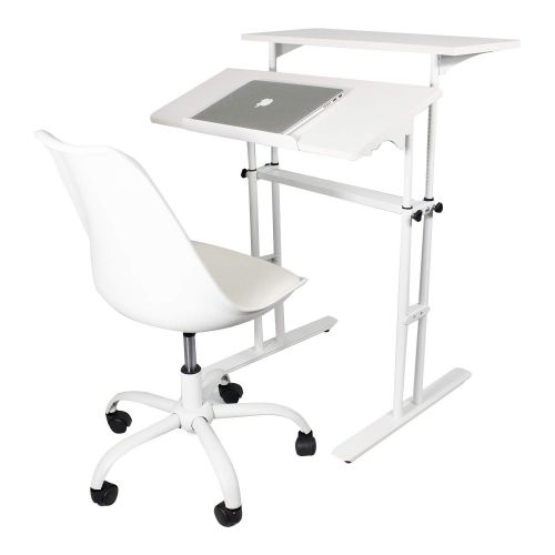  WEINERBEE Standing Desk Adjustable Computer Desk Standing Seating 2 Modes Dark Grain (White) (White)