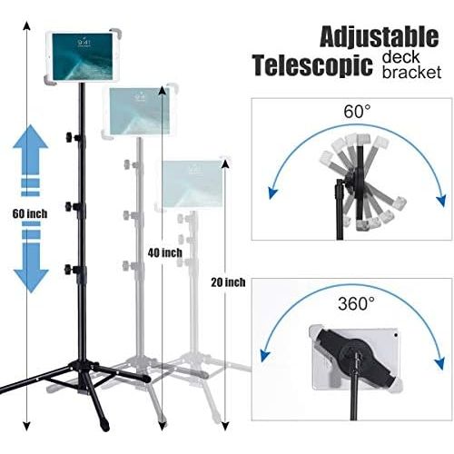  [아마존베스트]WEIYUDANG iPad Tripod, Height Adjustable Foldable Floor Tablet Tripod Stand for iPad Air 10.5, iPad 9.7, iPad Mini 7.9 and All 7-12 Tablets