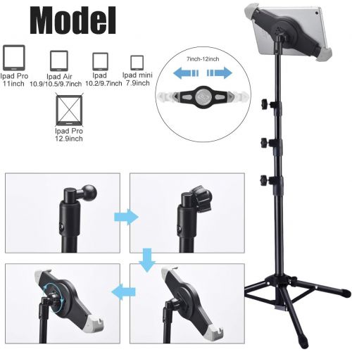  [아마존베스트]WEIYUDANG iPad Tripod, Height Adjustable Foldable Floor Tablet Tripod Stand for iPad Air 10.5, iPad 9.7, iPad Mini 7.9 and All 7-12 Tablets