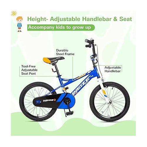  WEIZE Kids Bike, 16 18 20 Inch Children Bicycle for Boys Girls Ages 4-12 Years Old, Rider Height 38-60 Inch, Coaster Brake, Multiple Color Options