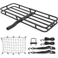 WEIZE 53 x 19 x 4-1/8 Inch Hitch Cargo Carrier, 500 lbs Capacity Steel Hitch Cargo Rack Basket with Cargo Net, Ratchet Strap, Tightener for Car SUV Truck Traveling Camping, 2
