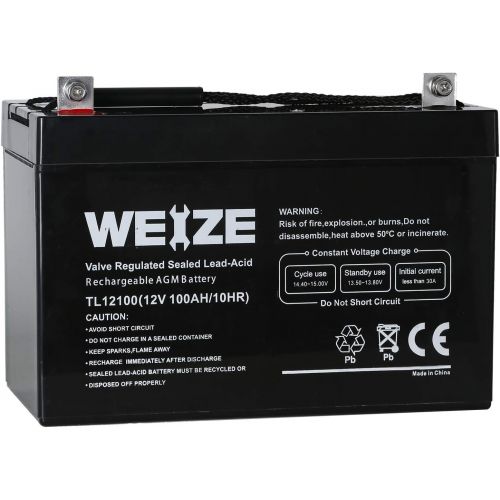  Weize 12V 100AH Deep Cycle AGM SLA VRLA Battery for Solar System RV Camping Trolling Motor, in Series 24V 36V 48V