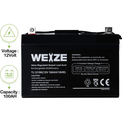  Weize 12V 100AH Deep Cycle AGM SLA VRLA Battery for Solar System RV Camping Trolling Motor, in Series 24V 36V 48V