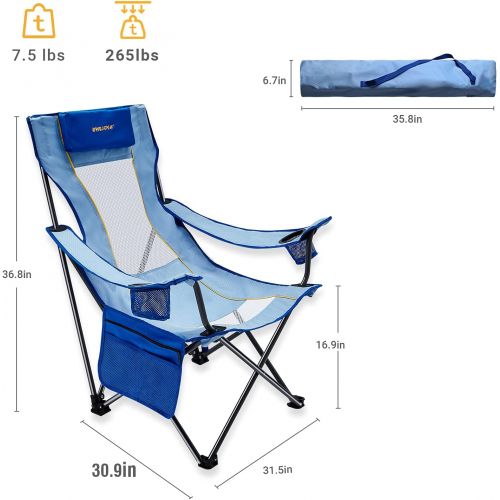  #WEJOY Portable Folding Beach Chair Lightweight Camping Chair Lawn Chairs for Concerts Lay Flat Beach Chairs Recliner Backpack Outdoor Chairs with Shoulder Strap, Supports 300 lbs