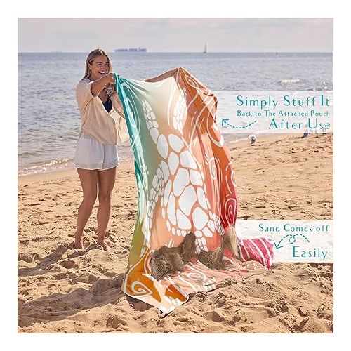  WEKAPO Beach Blanket Waterproof Sandproof Oversized - 8 Ft X 7 Ft Large Sand Free Beach Mat with Stakes, Essentials for Outdoor Beach, Picnic, Travel (Sea Turtle, 8 X 7 FT (1~4 Person))