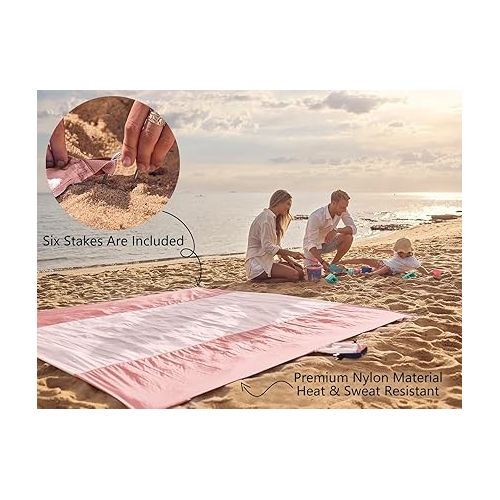  WEKAPO Beach Blanket Sandproof, Extra Large Beach Mat, Big & Compact Sand Free Mat Quick Drying, Lightweight & Durable with 6 Stakes & 4 Corner Pockets