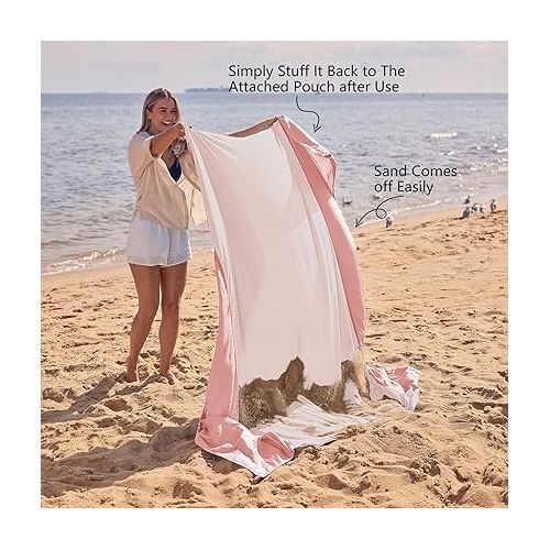  WEKAPO Beach Blanket Sandproof, Extra Large Beach Mat, Big & Compact Sand Free Mat Quick Drying, Lightweight & Durable with 6 Stakes & 4 Corner Pockets