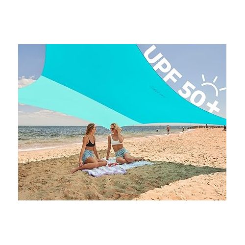  WEKAPO Beach Shade Canopy, 7x7 FT Beach Tent Sun Shelter with 4 Poles, Large Sand Shovel and Ground Pegs, UPF 50+ Outdoor Shade for Camping Trips, Fishing (Turquoise, 7x7 FT 4 Pole)