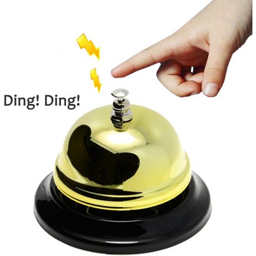  WEKOIL Call Bell Golden Desk Service Bell Customer Ding Bell for Restaurant Hotel Room Kitchen Party School Classroom Office Elderly Teachers Students Large Bright Bell 3.35 inch