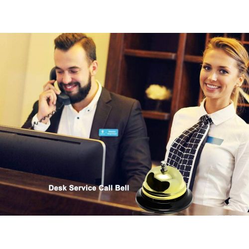  WEKOIL Call Bell Golden Desk Service Bell Customer Ding Bell for Restaurant Hotel Room Kitchen Party School Classroom Office Elderly Teachers Students Large Bright Bell 3.35 inch