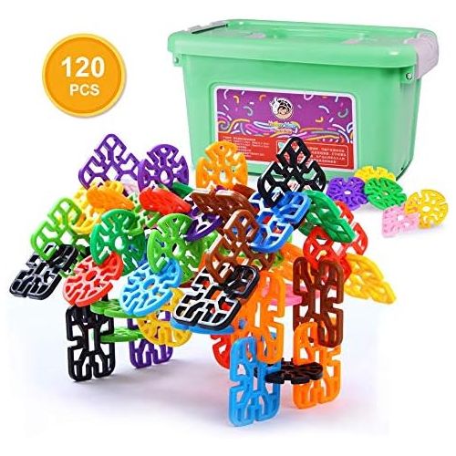  [아마존베스트]WELINK 120 PCS Stem Building Blocks Set 7 Shapes 10 Colors Interlocking Plastic Pattern Blocks Educational Learning Building Toy for Toddlers Kids Age 3 4 5 6 Year Old