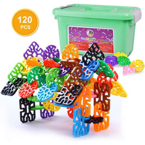  [아마존베스트]WELINK 120 PCS Stem Building Blocks Set 7 Shapes 10 Colors Interlocking Plastic Pattern Blocks Educational Learning Building Toy for Toddlers Kids Age 3 4 5 6 Year Old