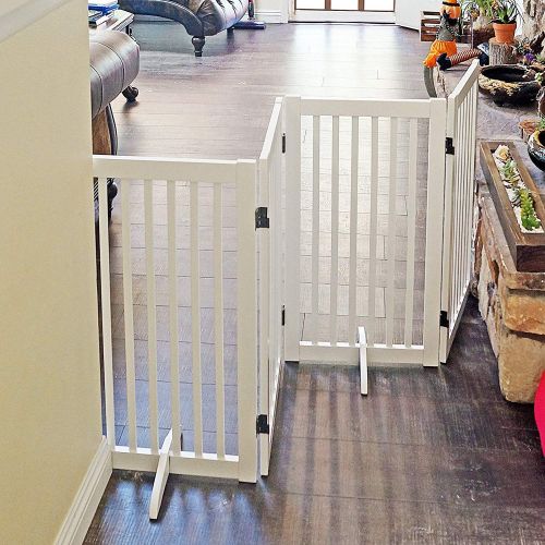  WELLAND Freestanding Wood Pet Gate White, 72-Inch Width, 30-Inch Height (No Support Feet)