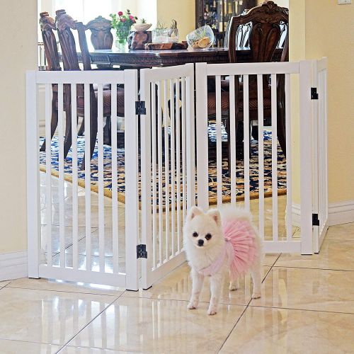  WELLAND Freestanding Wood Pet Gate White, 72-Inch Width, 30-Inch Height (No Support Feet)