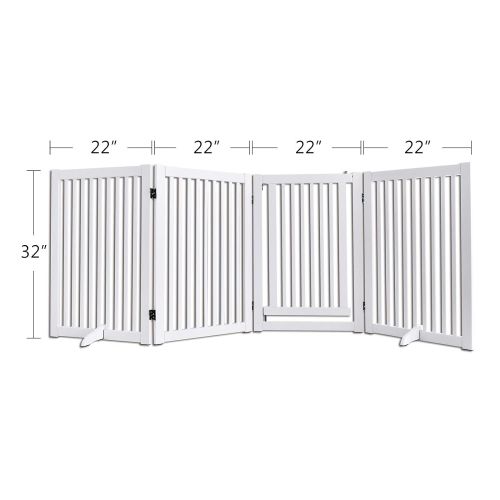  WELLAND Freestanding Wood Pet Gate wWalk Through Door White, 88-Inch Width, 32-Inch Height (Set of Support Feet Included)