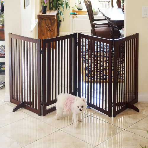  WELLAND Freestanding Wood Pet Gate wWalk Through Door White, 88-Inch Width, 32-Inch Height (Set of Support Feet Included)