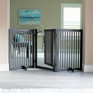 WELLAND Freestanding Wood Pet Gate with Walk Through Door Espresso, 66-Inch Width, 32-Inch Height (Set of Support Feet Included)