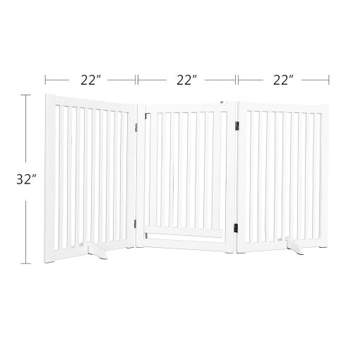  WELLAND Freestanding Wood Pet Gate with Walk Through Door Espresso, 66-Inch Width, 32-Inch Height (Set of Support Feet Included)