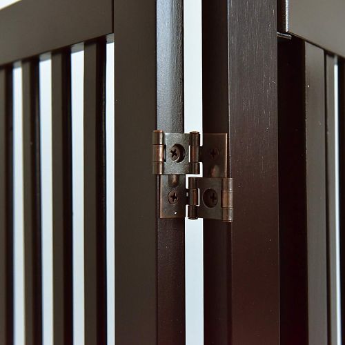  WELLAND Freestanding Wood Pet Gate w/Walk Through Door Espresso, 88-Inch Width, 32-Inch Height...