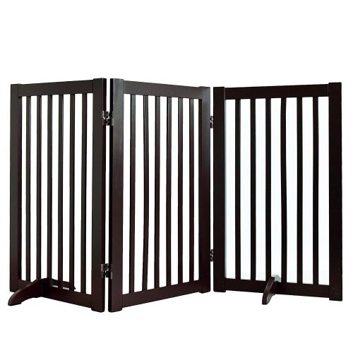  WELLAND Freestanding Wood Pet Gate w/Walk Through Door Espresso, 88-Inch Width, 32-Inch Height...