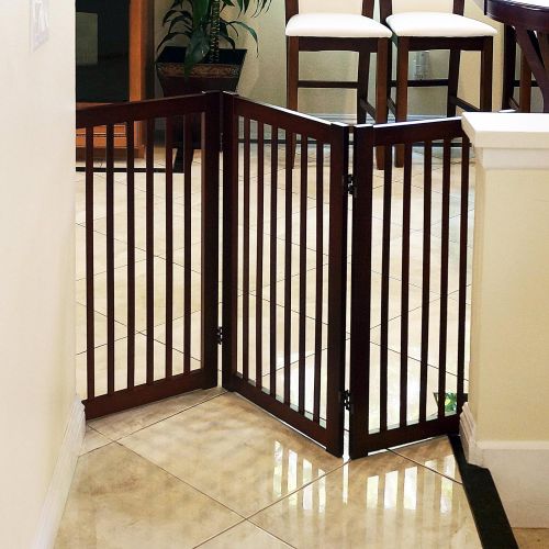  WELLAND Freestanding Wood Pet Gate w/Walk Through Door Espresso, 88-Inch Width, 32-Inch Height...