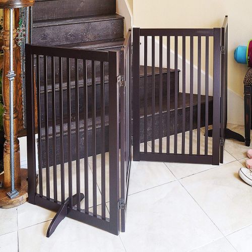  WELLAND Freestanding Wood Pet Gate Espresso, 72-Inch Width, 30-Inch Height (No Support Feet)