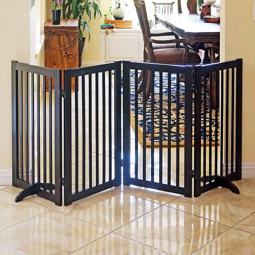  WELLAND Freestanding Wood Pet Gate Espresso, 72-Inch Width, 30-Inch Height (No Support Feet)