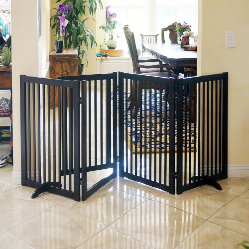  WELLAND Freestanding Wood Pet Gate Espresso, 72-Inch Width, 30-Inch Height (No Support Feet)