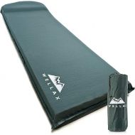 WELLAX Sleeping Pad - Foam Camping Mat, Fast Air Self-Inflating Insulated Durable Mattress for Backpacking, Traveling and Hiking - Ultrathick All-Weather Foam Pad with Build in Pillow (Green-3