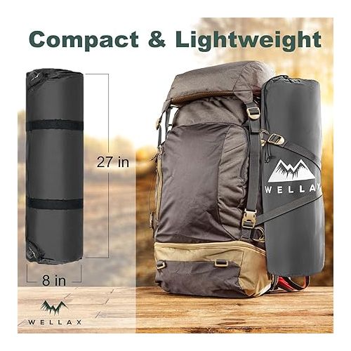  WELLAX Sleeping Pad - Foam Camping Mats, Fast Air Self-Inflating Insulated Durable Mattress for Backpacking, Traveling and Hiking - Ultrathick All-Weather Foam Pad with Build in Pillow (Gray-3