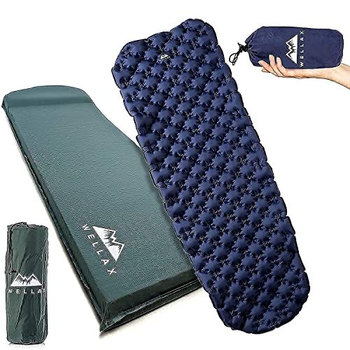  WELLAX UltraThick FlexFoam Sleeping Pad Self Inflating 3 Inches Camping Mat and WELLAX Ultralight Air Sleeping Pad Inflatable Camping Mat