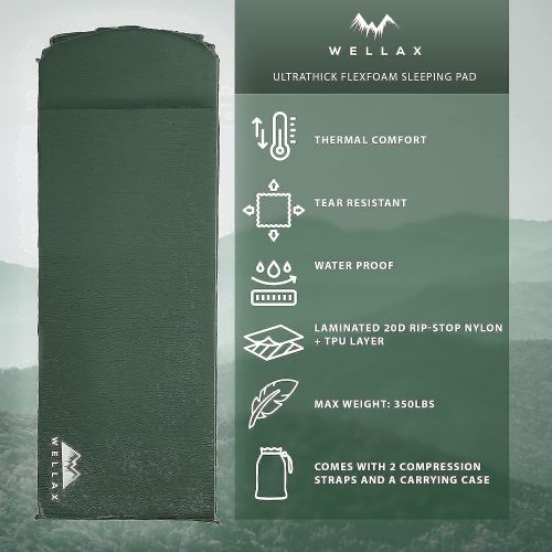  WELLAX UltraThick FlexFoam Sleeping Pad, Ultralight Air Sleeping Pad and Ultralight Camping Pillow