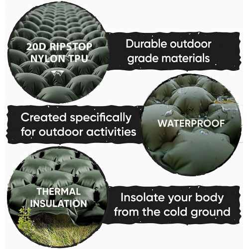  WELLAX Ultralight Air Sleeping Pad - Inflatable Sleeping Mat, Ultimate Airpad for Backpacking, Traveling, Camping and Hiking - Repair Kit, Carry Bag, Compact Air Mattress