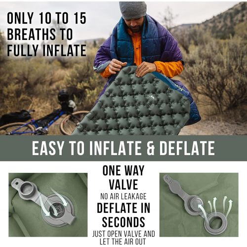  WELLAX Ultralight Air Sleeping Pad - Inflatable Sleeping Mat, Ultimate Airpad for Backpacking, Traveling, Camping and Hiking - Repair Kit, Carry Bag, Compact Air Mattress