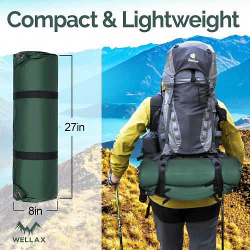  WELLAX Sleeping Pad - Foam Camping Mats, Fast Air Self-Inflating 3 Inches Insulated Durable Mattress for Backpacking, Traveling and Hiking - Ultrathick All-Weather Foam Pad with Bu